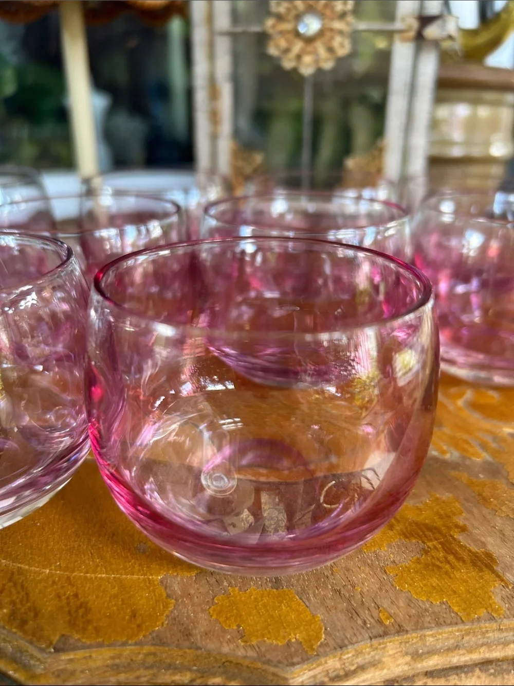 Vintage Gradient Cranberry Roly Poly Cocktail Glasses